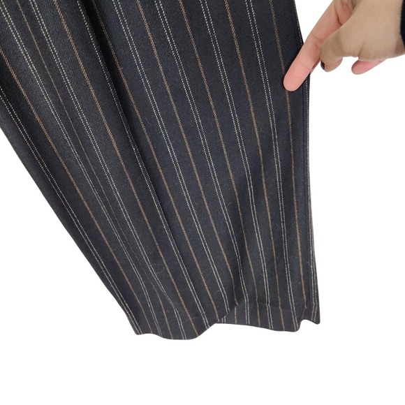 VINCE Pants‎ Womens 8 Black Brown Pinstripe Wide Leg Dress Trousers Work Wool - Picture 4 of 13